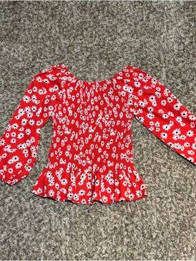 Red Daisy Smocked Long-Sleeve Top for Kids